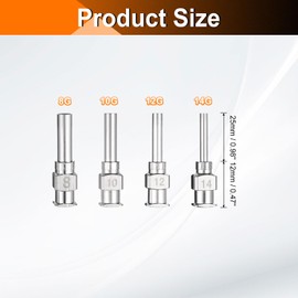 HARFINGTON 1set Dispensing Needles 8-14 Gauge 0.5 Inch Stainless Steel Blunt Tip Luer Connector for Refilling Glue Oil Thick Liquids Ink Lab Use, Silver