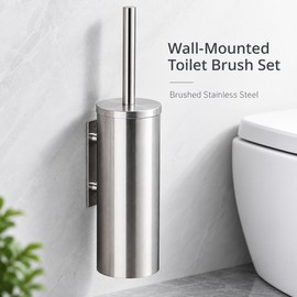 304 Stainless Steel Wall-Mounted Toilet Brush Set – No-Drill or Screw Mount Bathroom Cleaning Brush with Holder Cup, Brushed