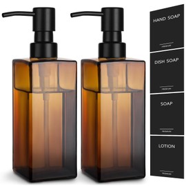 GMISUN Amber Glass Soap Dispenser, Hand Soap Dispenser with Stainless Steel Pump for Bathroom, 12 fl oz/350ml Refillable Dish Dispensers for Kitchen, Modern Liquid Lotion Bottles for Countertop