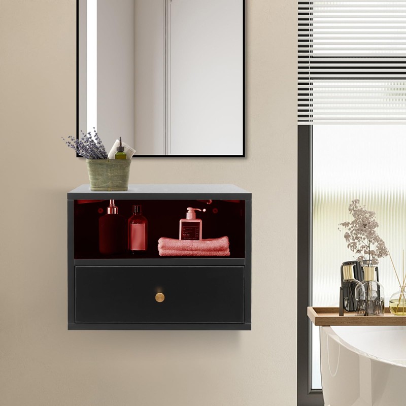 choayun Floating Nightstand with Remote Control LED Lights, Wall Mounted