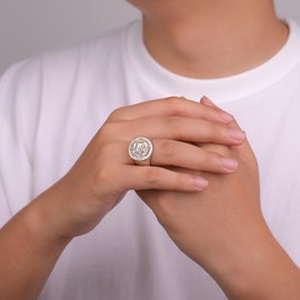 Amaxer Mens Saint Benedict of Nursia Medal Religious Protection Amulet Stainless Steel Punk Statement Ring, Stainless Steel