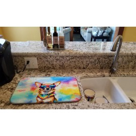 Caroline's Treasures DAC2489DDM Chihuahua Hippie Dawg Dish Drying Mat Absorbent Dish Drying Mat Pad for Kitchen Counter Dish Drainer Mat for Countertop, 14 x 21", Multicolor