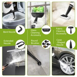 Phueut Pressurized Handheld Multi-Surface Natural Steam Cleaner with 12 pcs Accessories, Multi-Purpose Steamer for Home Use, Steamer for Cleaning Floor, Upholstery, Grout and Car (Grey)