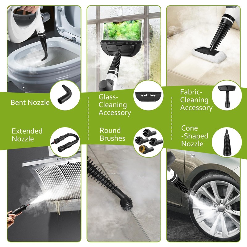 Phueut Pressurized Handheld Multi-Surface Natural Steam Cleaner with 12 pcs