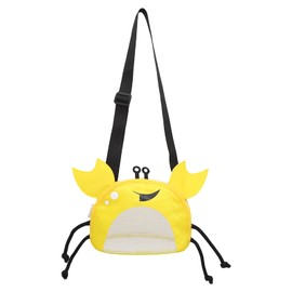 YSGSMOM Kids Mesh Beach Bag, Cute Crab-Shaped Seashell Collecting Bag with Adjustable Strap, Sand Toy Bag for Holding Sea Shell Beach Toy,Yellow