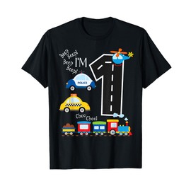 Kids Trucks Train 1st Birthday Party Toddler 1 Year Old Bday T-Shirt