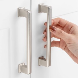 ASKANO 5 Inch Hole Centers, Brushed Nickel Stepped Kitchen Cabinet Pull Handle ZP2206 | Pack of 10, Solid Hardware for Drawer, Dresser, Bathroom, Vanity, Furniture Door, Cupboard, Bedroom, 5"