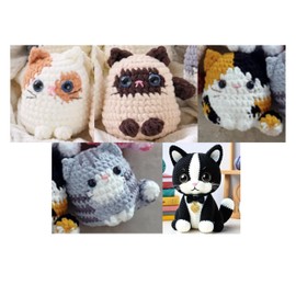 MAGIMUSE Crochet Kit for Beginners, Beginner Crochet Kit for Adults with Step-by-Step Video Tutorials, DIY Crochet Animal Kits Amigurumi Craft Knitting Supplies, 5 Pack Cats (40%+ Yarn)