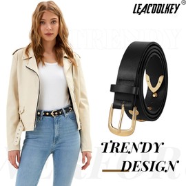LEACOOLKEY Women's Fashion Leather Belt Women Belt for Jeans Dress Women's Punk Leather Belt Women Rivets Leather Belt Women's Vintage Belt, A-Black