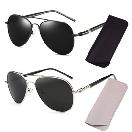 Osuter Men's Aviator Glasses, 2 Pieces, Polarised Unisex Aviator Glasses, UV400 Protection, Pilot Glasses, Driver's Glasses with 2 Glasses Case for Driving, Fishing, Outdoors, black