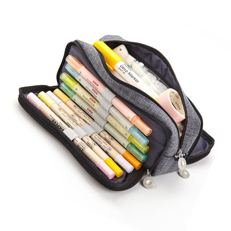Large Capacity Pencil Case Multi Pocket Double Opening Cute Stationery