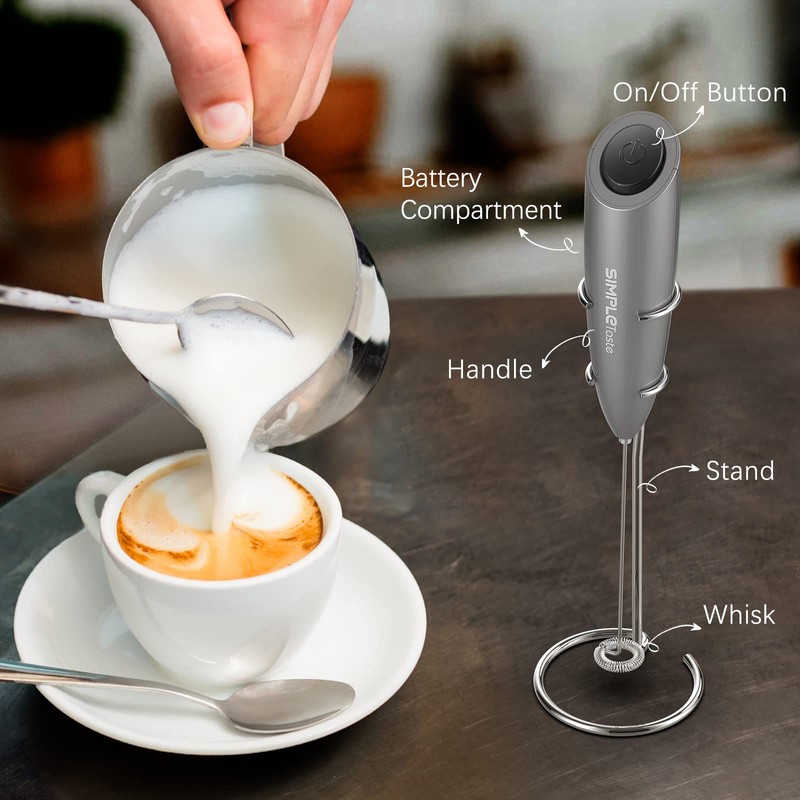 SIMPLETaste Milk Frother Handheld Battery Operated Electric Foam Maker, Drink
