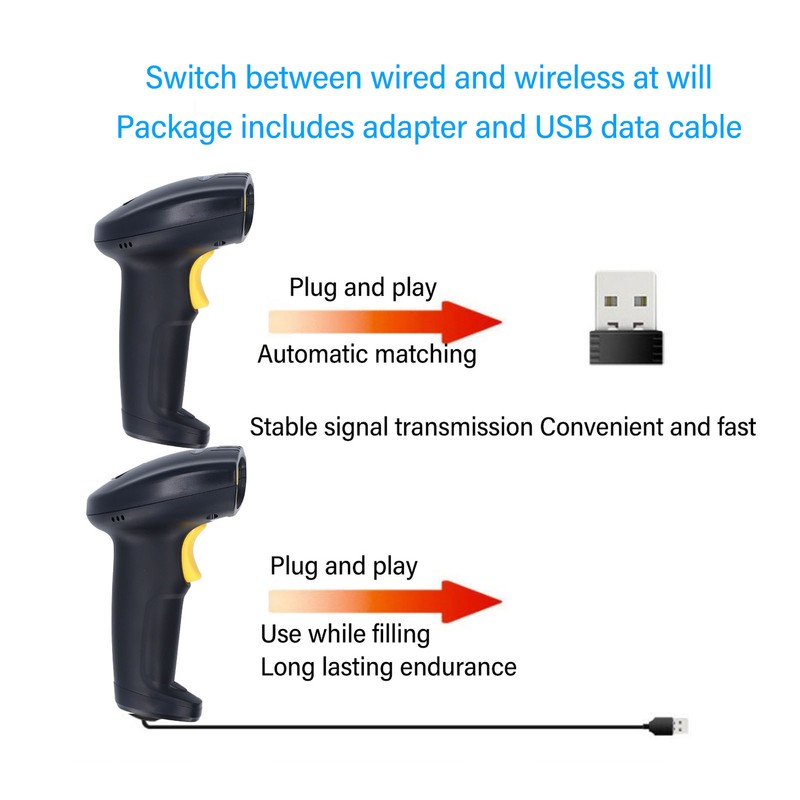 Wireless Barcode Scanner 2.4G USB 1D 2D Handheld Drive Free