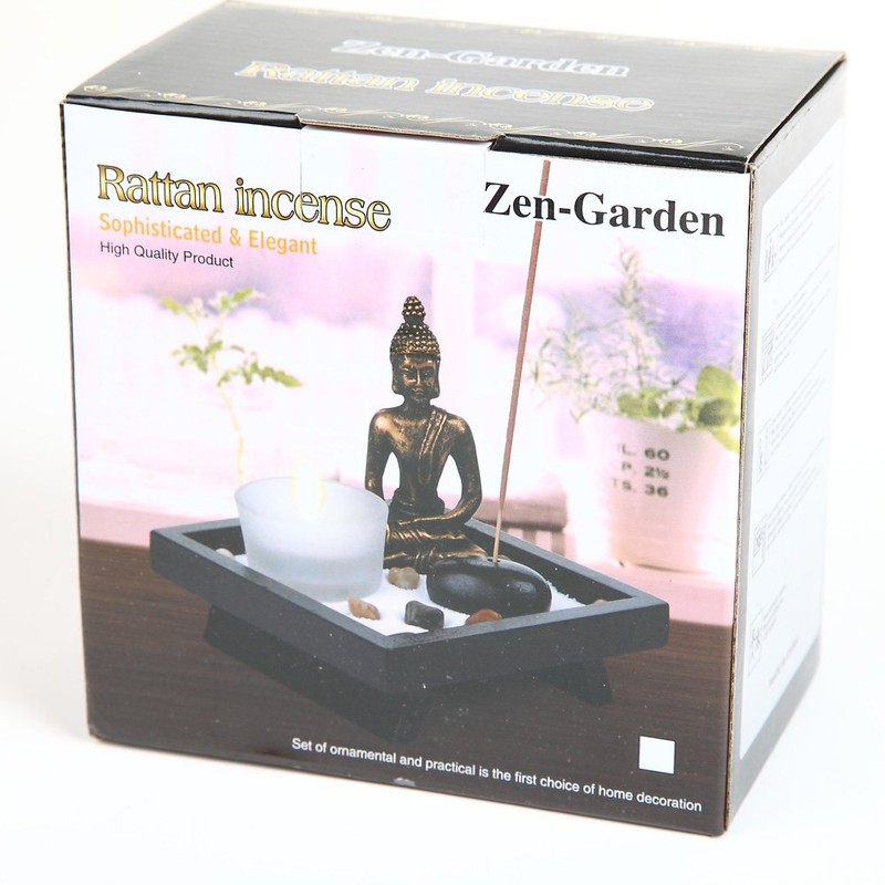 Thailändisches Kerzenhalter-Geschenk-Set mit mit Buddha-Statue - mit Naturstein - mit