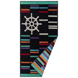 SUPERIOR Retro Spin Wheel Oversized Beach Towel, 35" x 67", Black