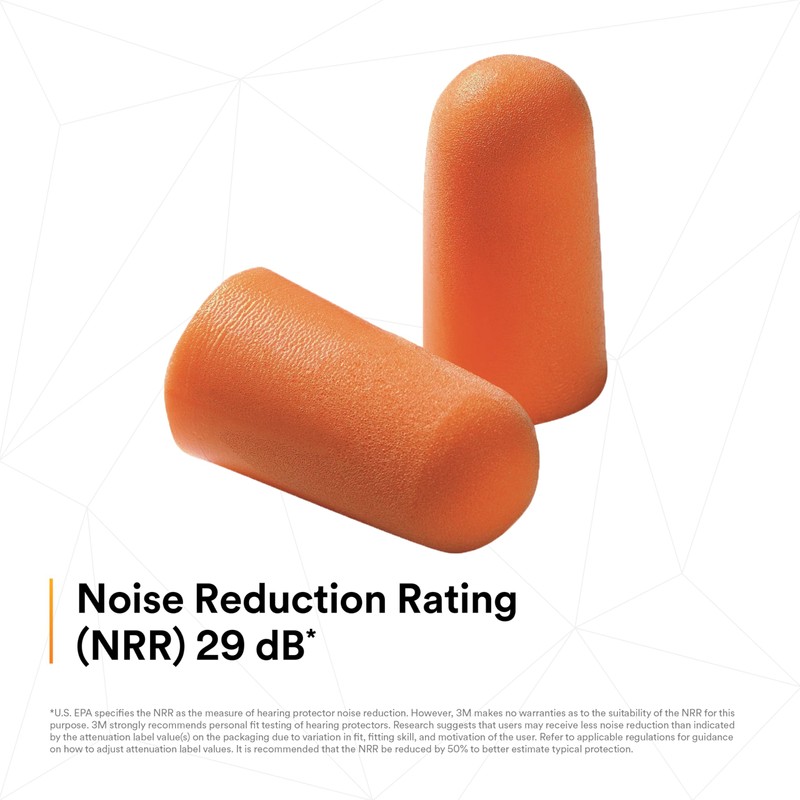 3M Foam Earplugs 1100, Uncorded, 1000 Pair/Case, Noise Reduction Rating