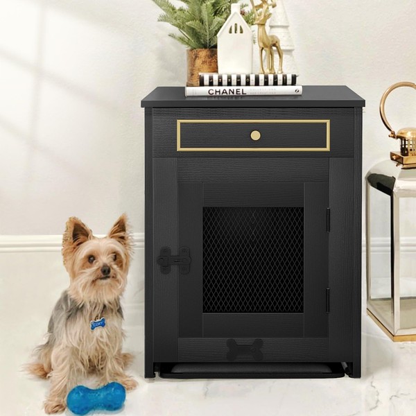 YITAHOME Dog Crate Furniture with Dual USB Charger, Wooden Dog
