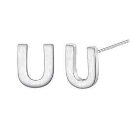 925 Sterling Silver Initial Letter U Earrings for Women Teens Boy Men, Alphabet A-Z Tiny Stud Simple Minimalist Jewelry