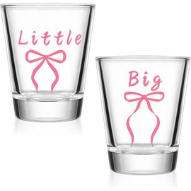 2 count Big Little Shot Glasses Sorority Big Little Sorority Gifts 2 oz Thick  Shot Glasses Clear Fun Mini Glass Cups (Pink Bow) - Color: Blue