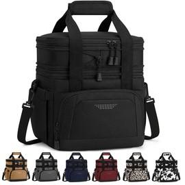 Vankor Lunch Box for Men Women, Large Double Layer Insulated Lunch Bag Tote Expandable Leakproof Waterproof Cooler Bag with Adjustable Shoulder Strap for Work Office Picnic Travel, Black