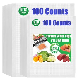 Vacuum Sealer Bags for Food - 200 Pack Precut Mixed Sizes (8"x12"+6"x10") | Commercial Grade BPA-Free | 6X Longer Freshness | Fits All Clamp Machines | For Food Storage, Meal Prep & Sous Vide