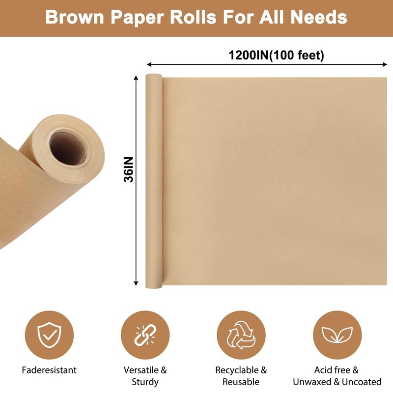 Moretoes 36" x 1,200"(100') Brown Kraft Paper Roll for Bulletin