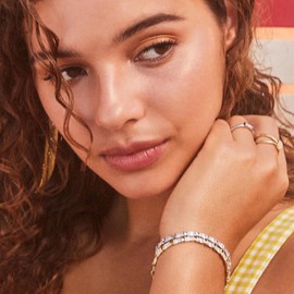 Kendra Scott Juliette Rodium-Plated Over Brass Band Ring in White Crystal, Fashion Jewlery for Women, Size 8