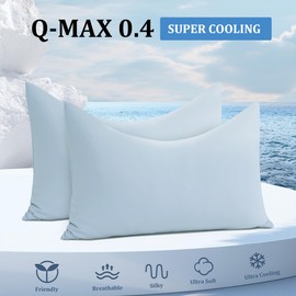 HOMBYS Cooling Curved Pillow Cases 2 Pack Q-Max 0.4 Cool Pillow Cover Super Soft & Skin-Friendly with Zipper Design, Removable & Machine Washable Pillowcase (Pillow not Include)-King Size, Light Blue