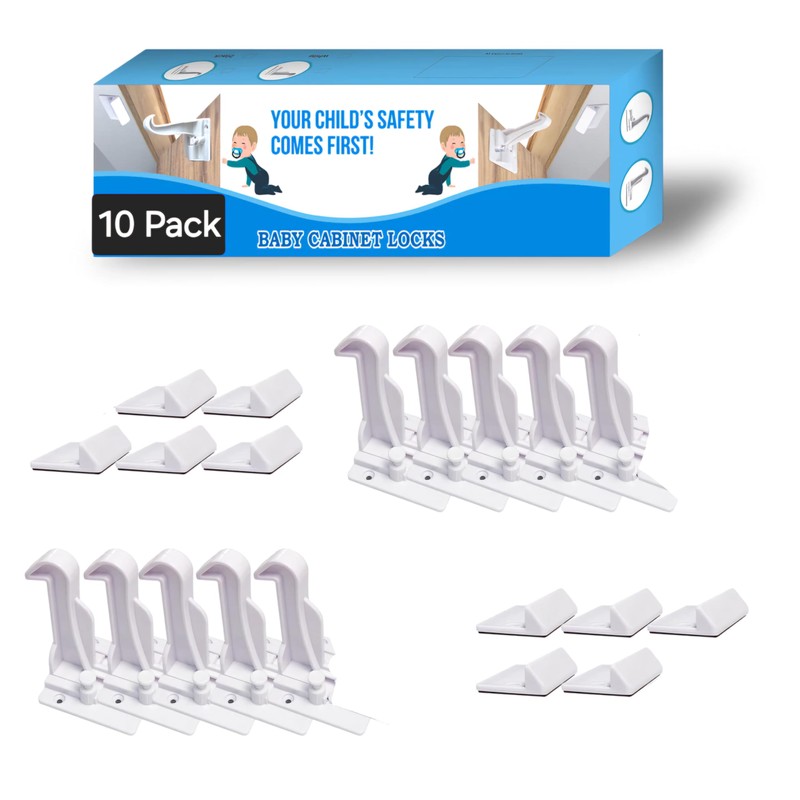 10 Pack Child Cabinet Locks, Baby Proofing Safety Locks for