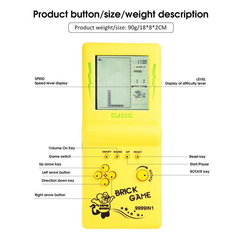 HLF 3.5-inch Large Screen Retro Brick Game Console - Built-in