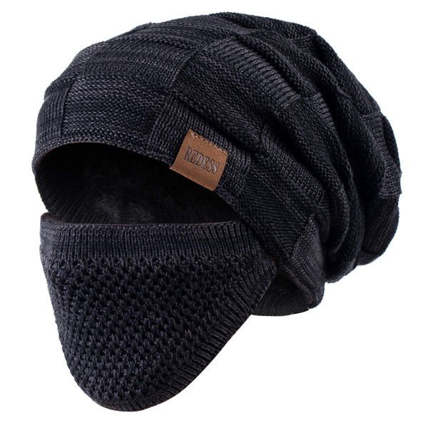 REDESS M11 Men's Long Slouch Beanie Chunky Knit Hat with Fleece Teddy Lining -