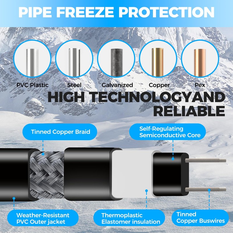79.5FT(3FT~160FT) Water Pipe Heat Cable for Pipe Freeze Protection, Pipe
