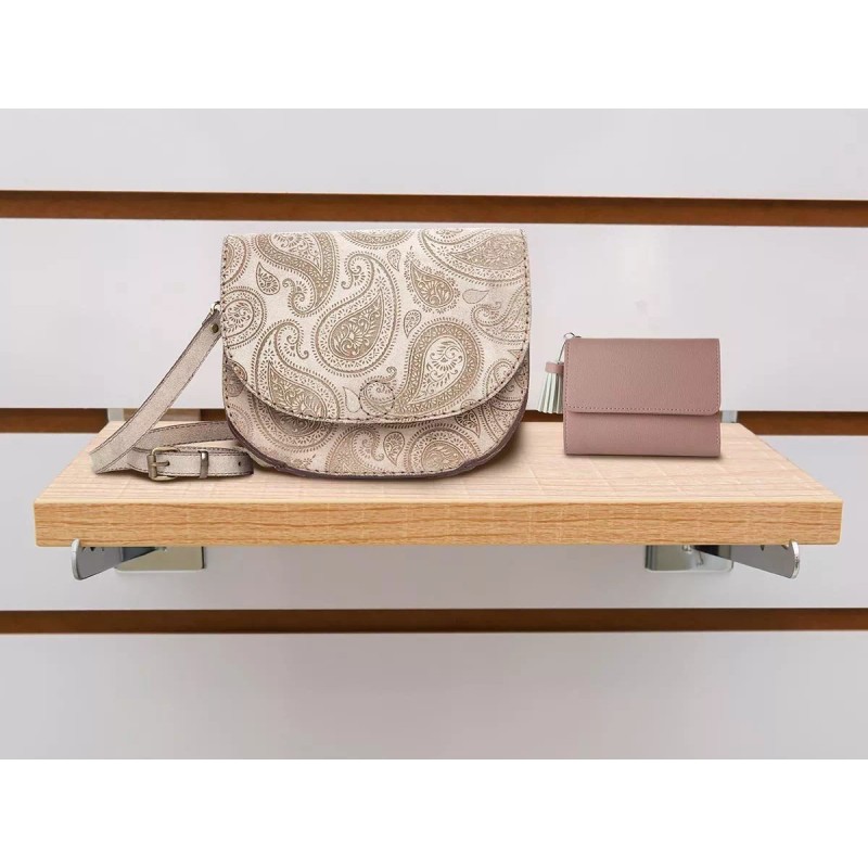 Repisa De Madera 60x30 Cms P/ Exhibipanel C/mensula Cromo