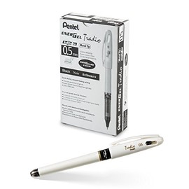 Pentel ENER-GEL Tradio Pearl Liquid Gel Pen, 0.5mm, Fine Line Capped, Needle Tip, Black Ink, Box of 12 (BLN115W-A)
