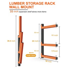 Acools Lumber Storage Rack, Lumber Rack Wall Mount, Heavy Duty Wood Storage Racks with 9-Level System, 1080 LB Sturdy Garage Wood Organizer, Orange Lumber Metal Racks for Indoor and Outdoor(6 Pack)
