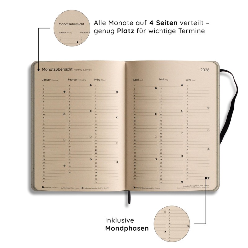 matabooks Samaya 2026 A5 Calendar, Colour: Black, Vegan Year Planner