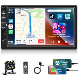 Motorsi Carplay 2 Din Autoradio, 7" HD Touchscreen Wired Android Auto Car Stereo, MP5 Player Unterstützung Bluetooth/MirrorLink/FM/USB/AUX/Laden/Fernbedienung+Rückfahrkamera