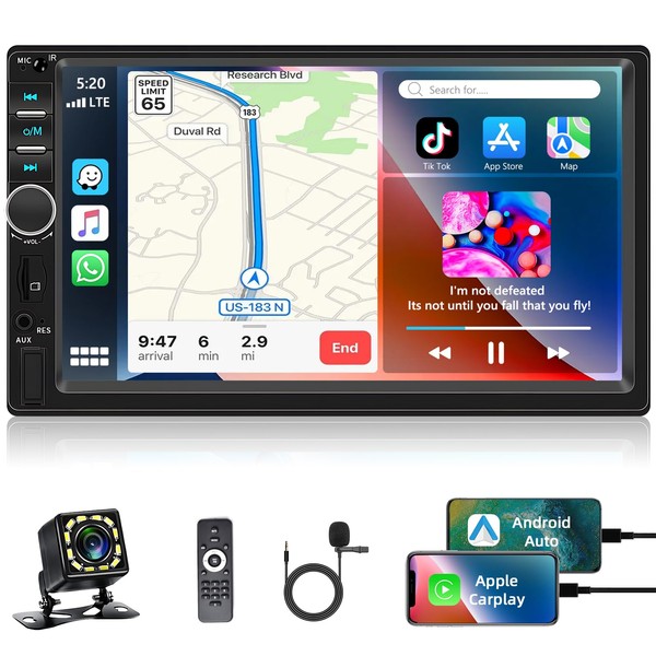 Motorsi Carplay 2 Din Autoradio, 7" HD Touchscreen Wired Android