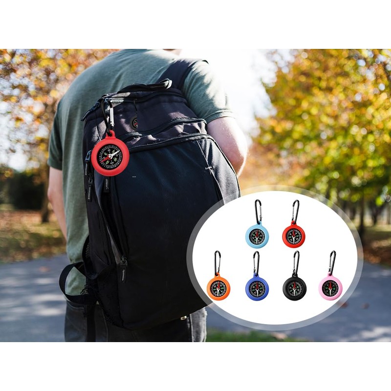 Anlising Mini Compass, Pack of 6 Compass with Carabiner Hook,