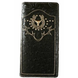#1 Royal West TX state, Longhorn, Deer, Horse Men Western Wallets Bifold Check Book Style - longhorn 2