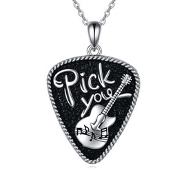 VONALA Guitar Pick Necklace 925 Sterling Silver Guitar Pick Pendant Plectrum Music Note Necklace Musical Guitarist Jewelry Gift for Women Men