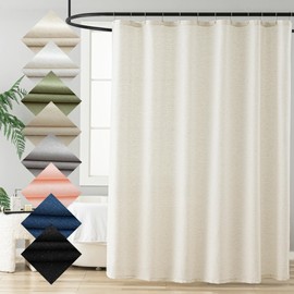 VOILYBIRD Natural Linen Shower Curtain, Farmhouse Bath Decor Slub Texture Neutral Elegant Long Shower Curtain with Hooks, 72” x 78”