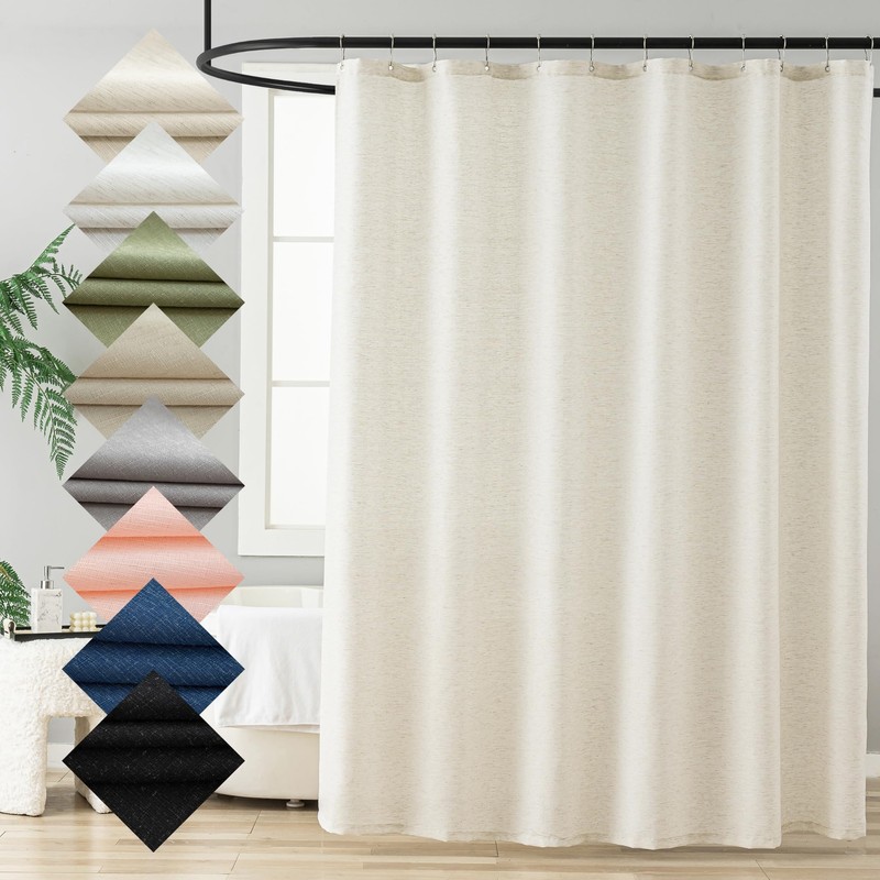 VOILYBIRD Natural Linen Shower Curtain, Farmhouse Bath Decor Slub Texture