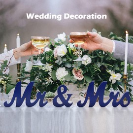Mr Mrs Sign for Wedding Table,Large Mr and Mrs Wooden Letters,Party Decoration Items,Head Table Wedding Wood Letter,Just Married Sign Anniversary Party Valentine's Day Vintage Decor (Navy blue)