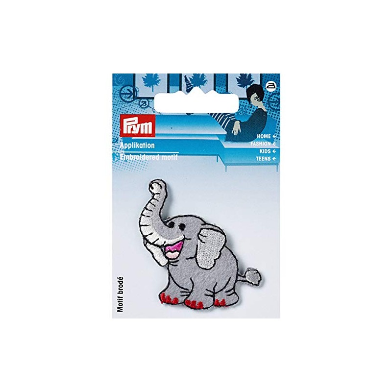Applique Iron on Sew on Back Patch Elephant Design Grey