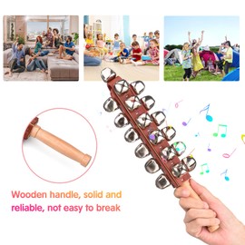 JINGFENG Hand Jingle Bells Hand Sleigh Bells Wooden Shaker Jingle Bells Stick Musical Percussion Instrument Bells for Holiday Home Christmas Decoration