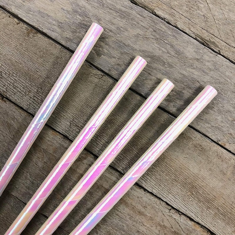 N//C Iridescent White Papers Straws, 7.75'' Cocktail Drinking Straws For