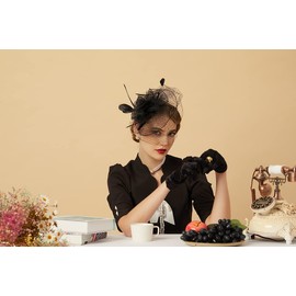 Cizoe Fascinators Hats 20s 50s Hat Pillbox Hat Cocktail Tea Party Headwear with Veil for Girls and Women(D-black)