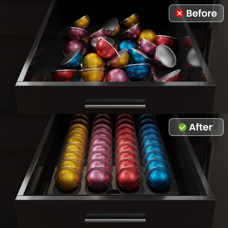 Coffee Pod Drawer Insert Compatible with Nespresso Vertuo，40 Capsules Storage