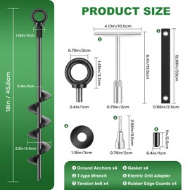 18 Inch Ground Anchors 4 Packs Heavy Duty Fully Welded Trampoline Stakes Screw in Anchors for Swing Set High Wind Tent Hurricane Carport, Shed,Mobile Home